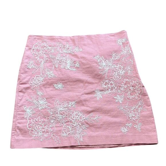 Loft Dusty Pink Pencil Skirt with Embroidered Flowers - Picture 1 of 7